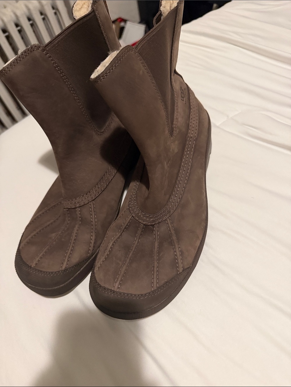 UGG Brown Nubuck Mid-Calf Shearling-Lined Boots
